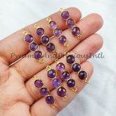 Faceted Amethyst Bar Shape Connector, 14K Gold Plated Connector & Charms, 2.5cm Faceted Charms Connector, Sold By Piece